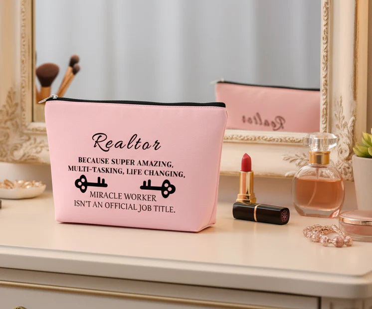 Realtor Gifts for Women Makeup Bag Real Estate Agent Gifts Coworkers Inspirational Gift Pink Cosmetic Bag Realtor Closing Gifts Thank You Gift Birthday Christmas Gifts for Realtor Salesman Employees